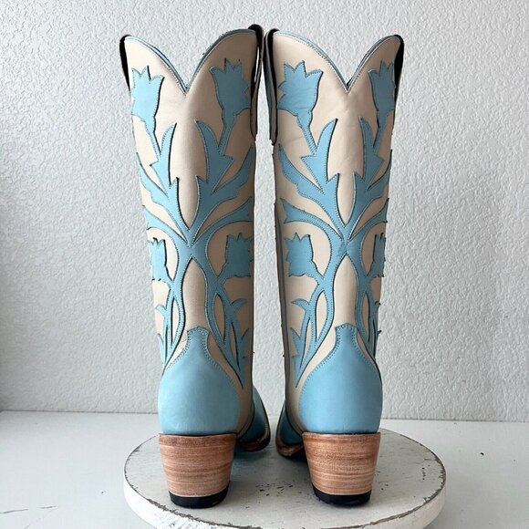 Lane JOLENE Womens Cowboy Boots 6 Blueberry Buttermilk Leather 15" Tall Western - Picture 3 of 13